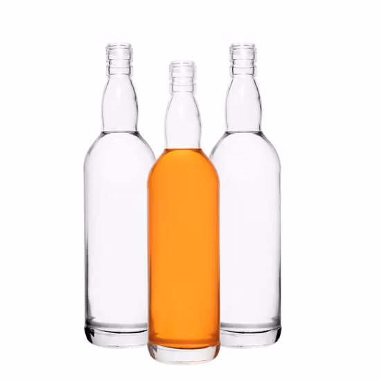 Custom 200ml 375ml 500ml 750ml 1000ml Transparent Round Liquor Vodka Whisky Glass Bottle