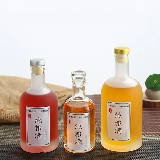 100ml 200ml 375ml 500ml 750ml 1000ml Round Clear Frosted Vodka Glass Bottle Liquor Spirits Wine Bottle with Stopper 