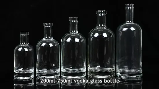 100ml 200ml 375ml 500ml 700ml 750ml 1000ml Clear Black Nordic Round Empty Rum Whisky Spirit Gin Vodka Glass Liquor Bottle with Cork Cap 
